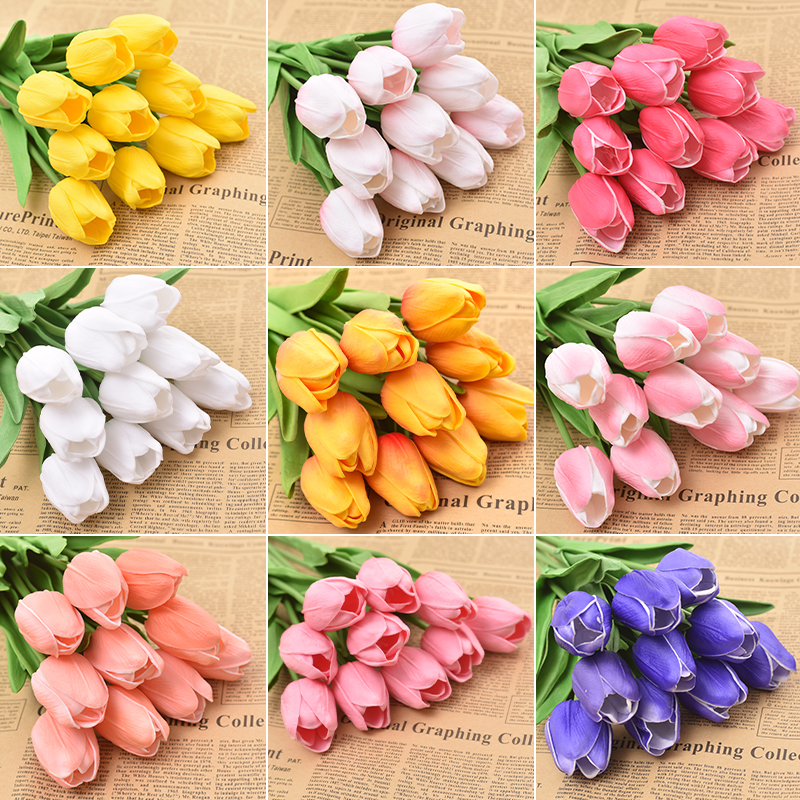 Mini tulipán flor artificial sensación húmeda Adornos de disparo avanzados Decoración del hogar Flores falsas Ramo de flores secas Ventas directas de fábrica