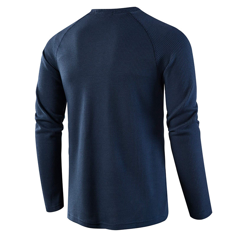 Mode Herren Langarm Henley T-Shirt Sport Casual Pullover Lose Tops Bluse Knopf Einfarbig Männer T-Shirts Unterhemden_voghion.com