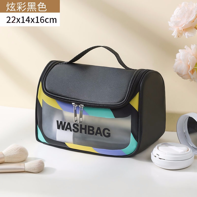 Bolsa de cosméticos transparente transfronteriza bolsa de almacenamiento impermeable de alta capacidad bolsa de lavado de maquillaje portátil PU
