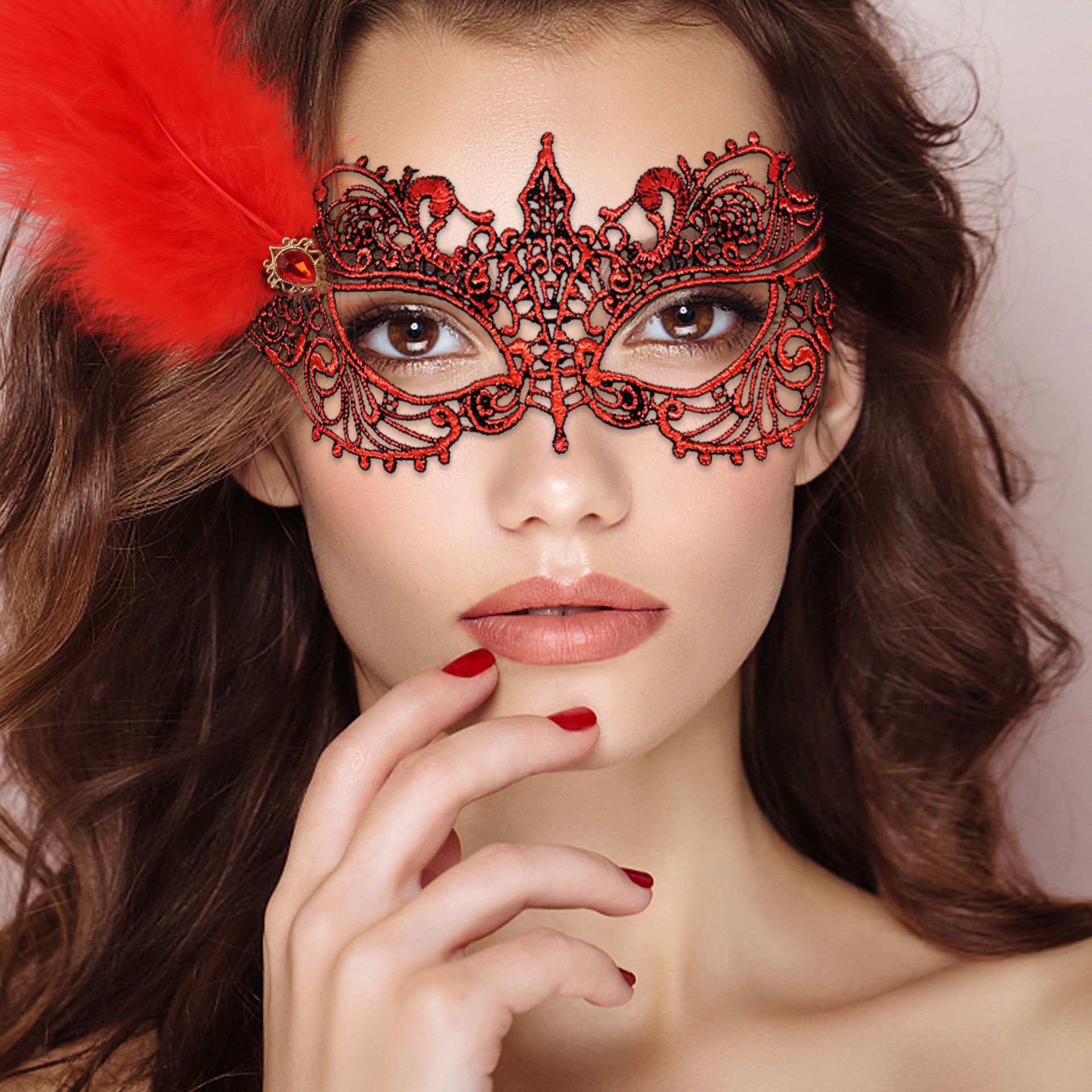 Carnaval máscara de encaje Halloween baile universitario máscara de encaje lateral plumas sexy misterios props de fiesta