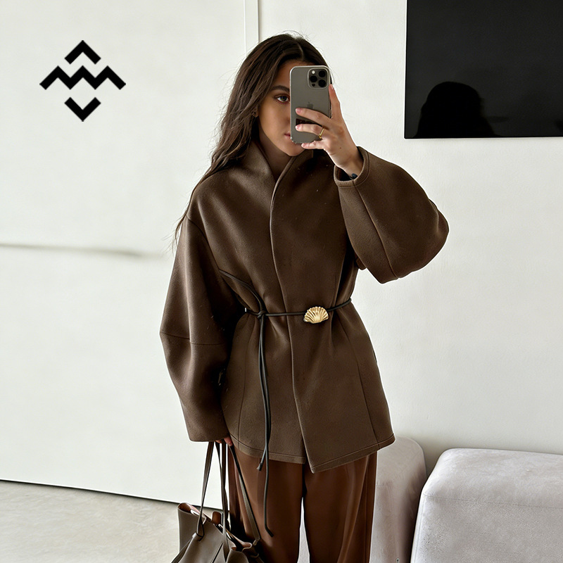 Cross-Border Autumn and Winter New Style High-End Brown Waist-Cinching Woolen Coat for Women, Stylish and Elegant Trench Coat for Women Cross-Border Autumn and Winter New Style High-End Brown Waist-Cinching Woolen Coat for Women, Stylish and Elegant Trench Coat for Women