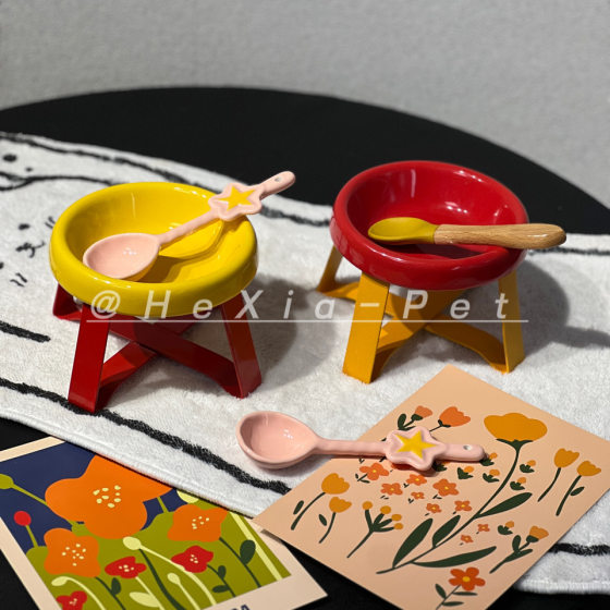 pe pet Bowl pe Iron Frame Cat and Dog Bowl pet Bowl Cat Food Bowl Canned Bowl Neck Guard Heightening Bowl Rack Snack Plate