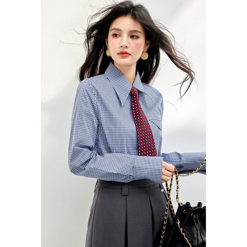 慵蓝航海系 抗皱长绒其它复古格子上衣短袖常规女|undefined