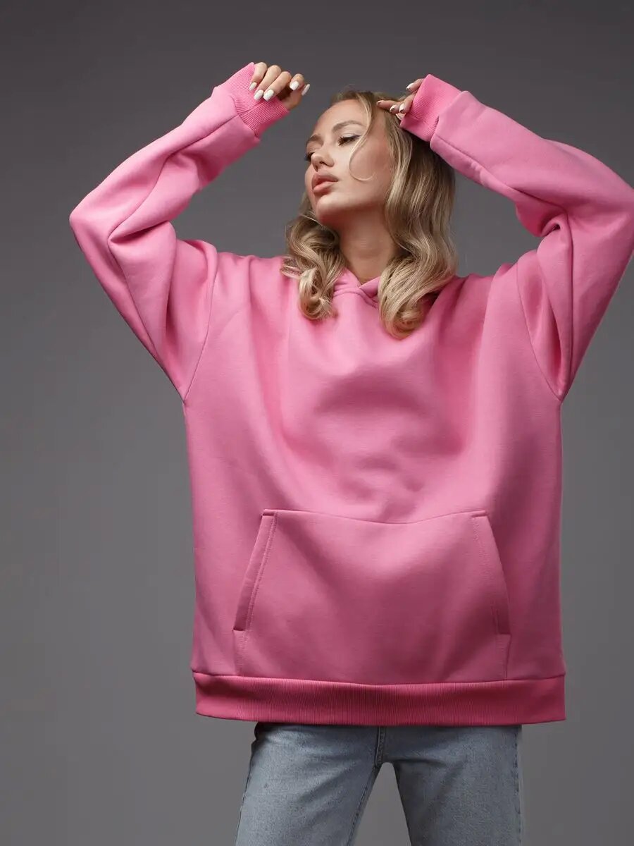 Women's Oversized Hooded Sweatshirt With Pockets And Long Sleeves_voghion.com
