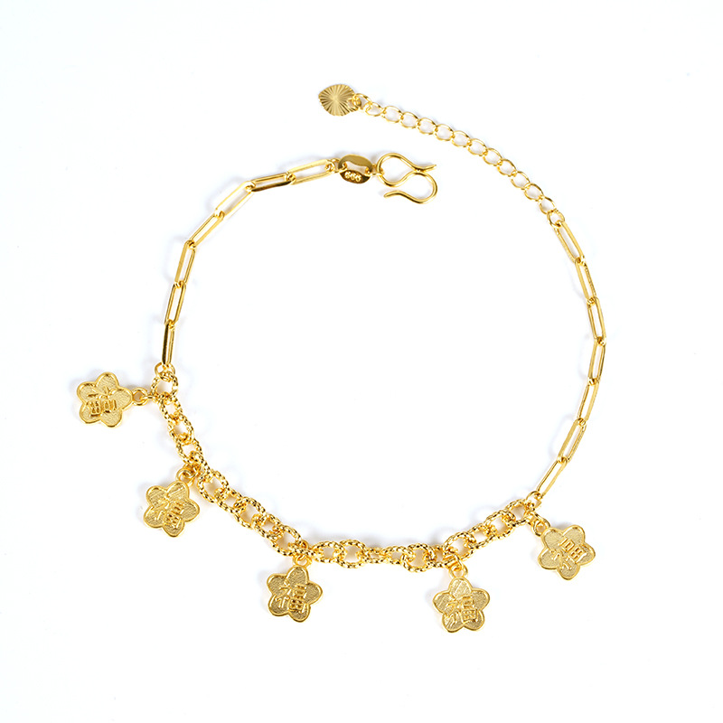 Simples flores de oro de arena Fu Zi retró estilo chino pulsera ligera nicho accesorios de joyería al por mayor fábrica directa