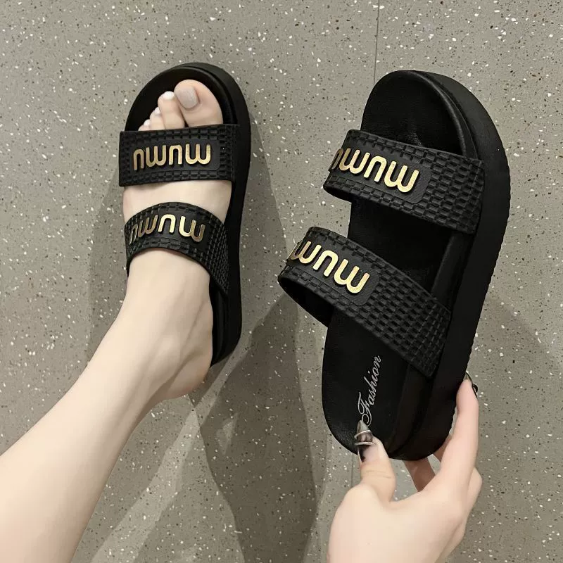 Slippers, non-slip beach footwear platform indoor, deodorized slide, Chanel style, internet celebrity, soft sole