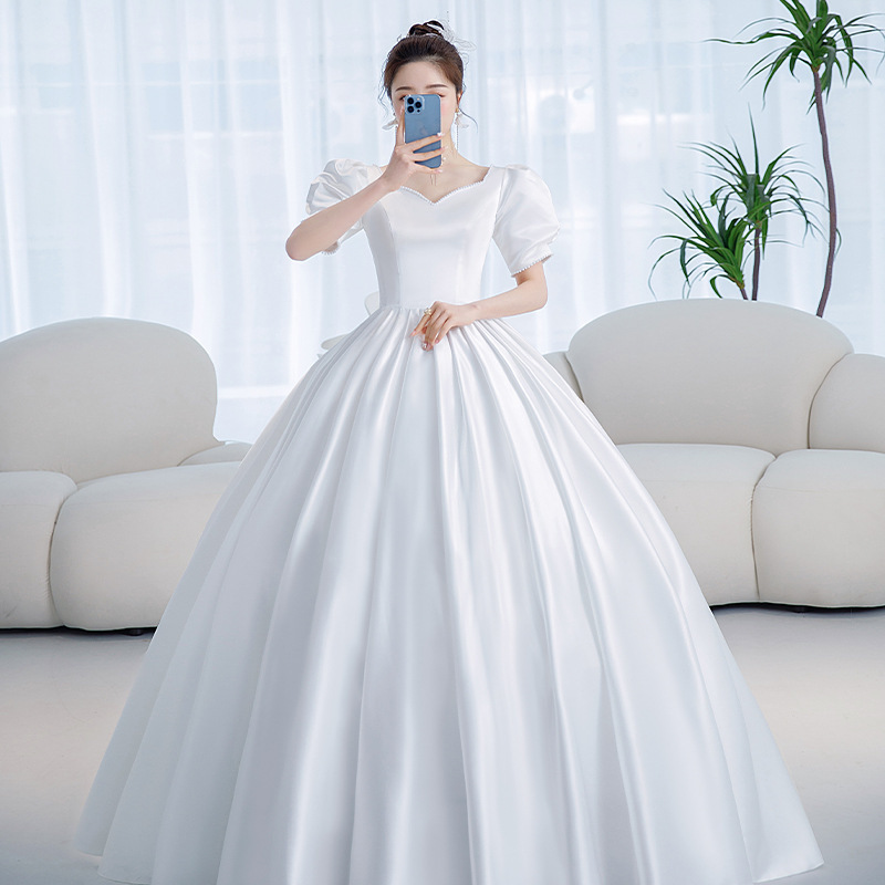 Satin Wedding Dress 2026 New Style Bridal French High-End Satin Gown for Wedding Reception, Floor-Length, Simple and Slimming Satin Wedding Dress 2026 New Style Bridal French High-End Satin Gown for Wedding Reception, Floor-Length, Simple and Slimming