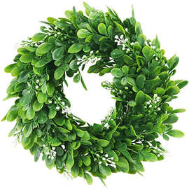 仿真茉莉花环 美式门环绿植森系装饰壁挂 黄杨木亚马逊货源厂家