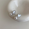 Zirconium, crystal, universal fresh earrings with bow from pearl, micro incrustation, light luxury style