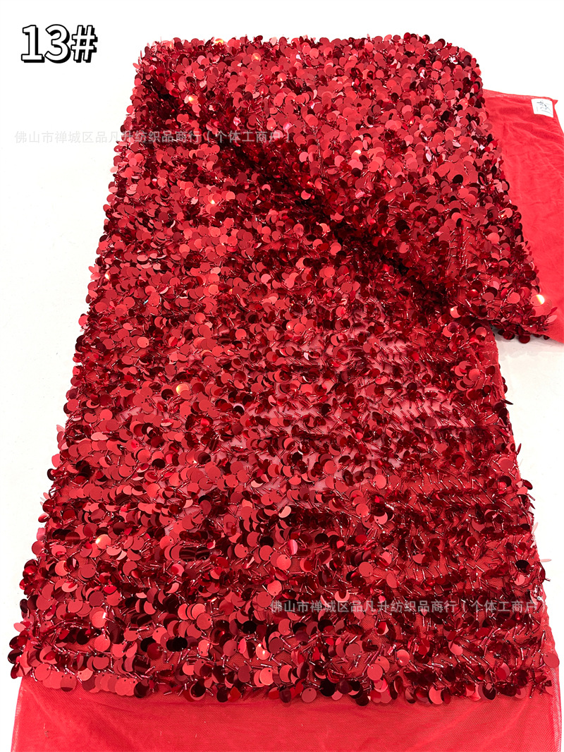 Inventario de malla elástica bordado de sequillas modelo de baile de moda cena vestido de moda tela de ropa