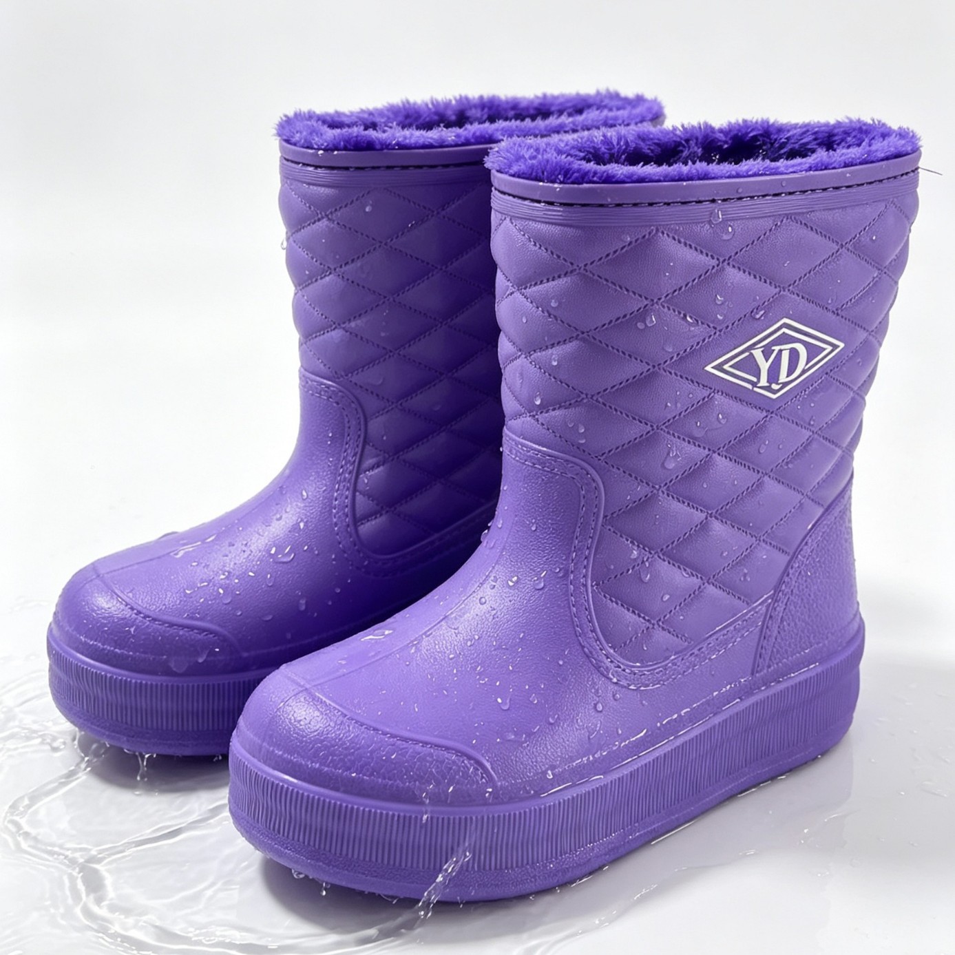 Waterproof and fleece-lined women's snow boots, warm EVA rain boots, suitable for laundry, car washing, kitchen use, and as high-top work shoes, providing protection against freezing temperatures