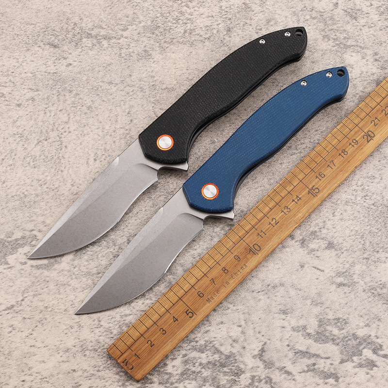 新款D2钢折叠刀亚麻防滑手柄户外野营锋利水果多功能EDC工具刀