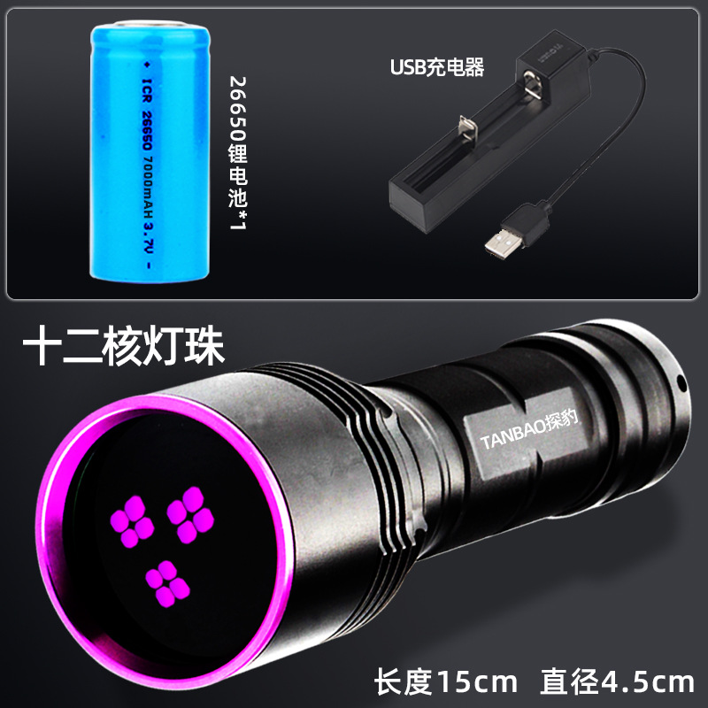 Twelve-core purple light - high power [gift box + charger + 26650 lithium battery]