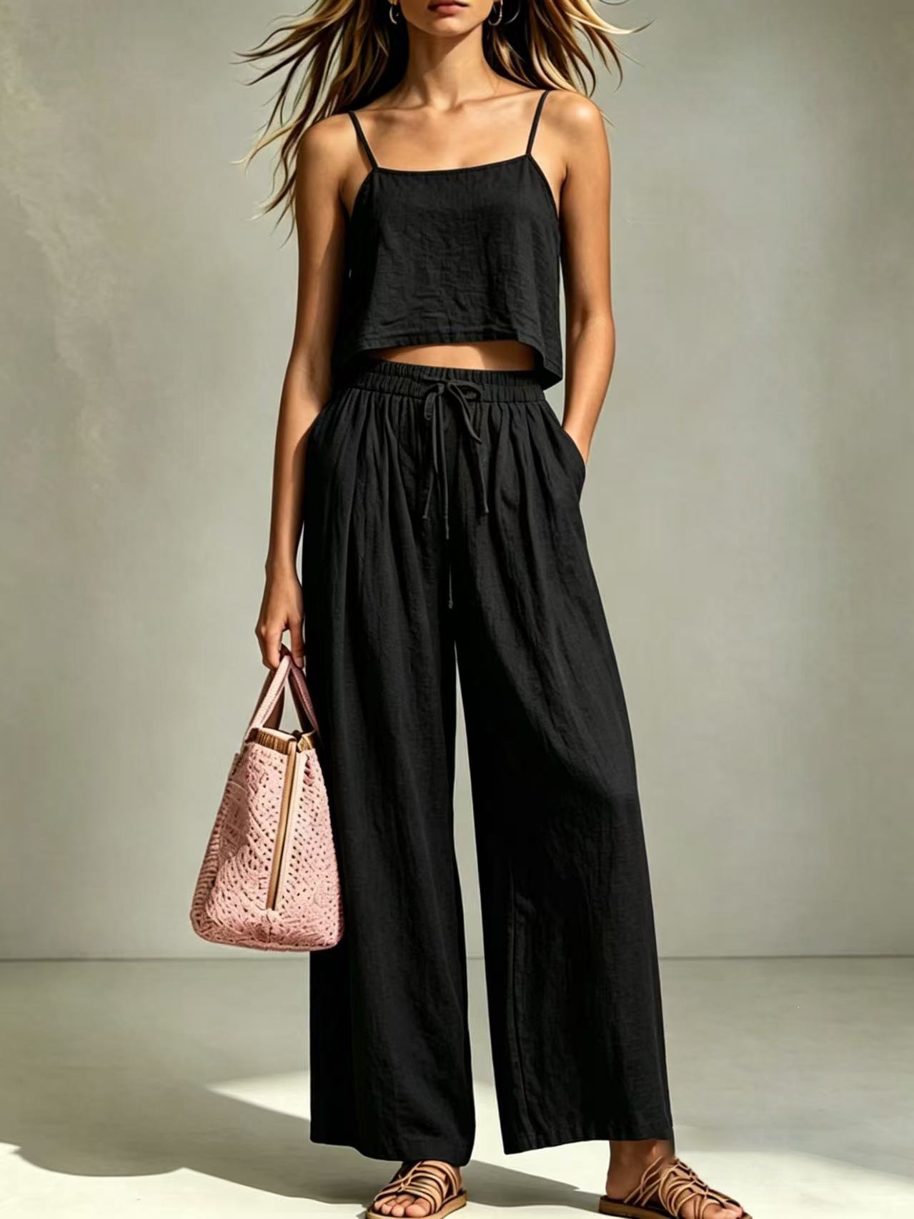 Women's Clothing Summer Fashionable Women's Two-Piece Set Casual Camisole And Loose Wide Leg Pants Style For Formal & Casual For Women_ecoleips.com