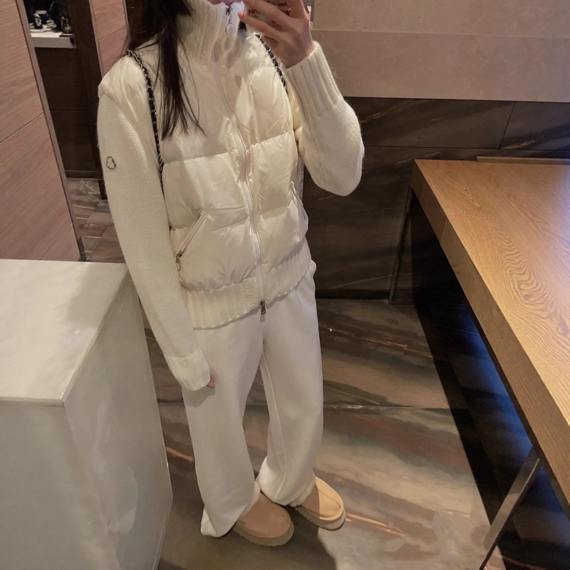 High Version 25 Autumn and Winter Mengjia Moushu Popular Thin down Jacket Women's Stand Collar Wool Splicing Short Casual Jacket