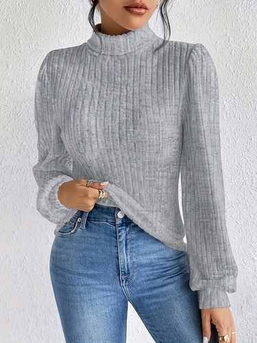 2024 European and American Style: eBay, AliExpress, Amazon Solid-Color Lantern-Sleeve Long-Sleeved T-Shirt—Slim-Fit, Slimming, Casual, and All-Match