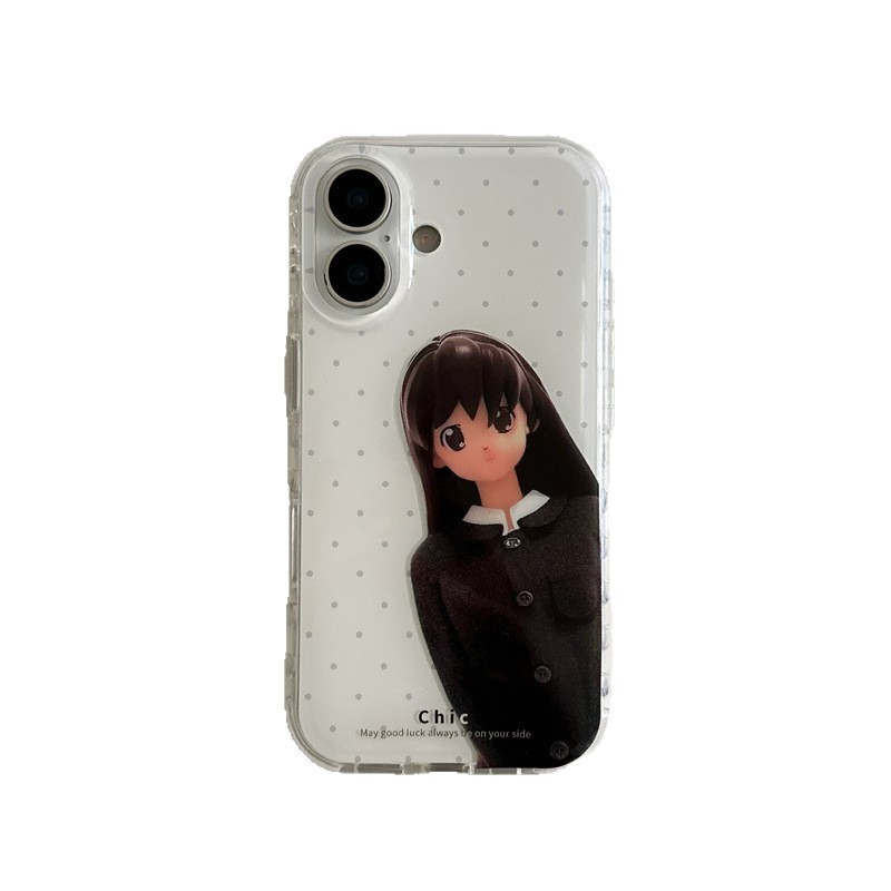 卡通探身黑长发黑衣服女孩适用iPhone16苹果15ProMax/14/13手机壳|undefined