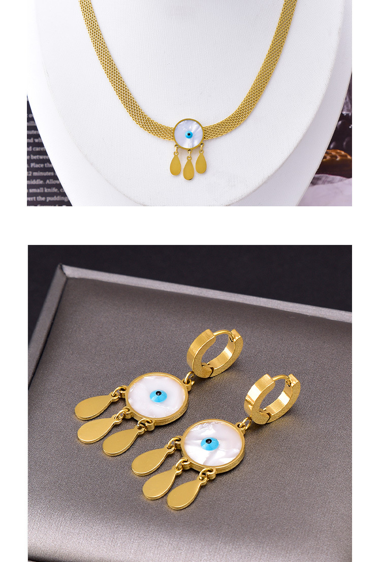 Fashion Devilu0027S Eye Titanium Steel Plating Inlay Shell Earrings Necklace