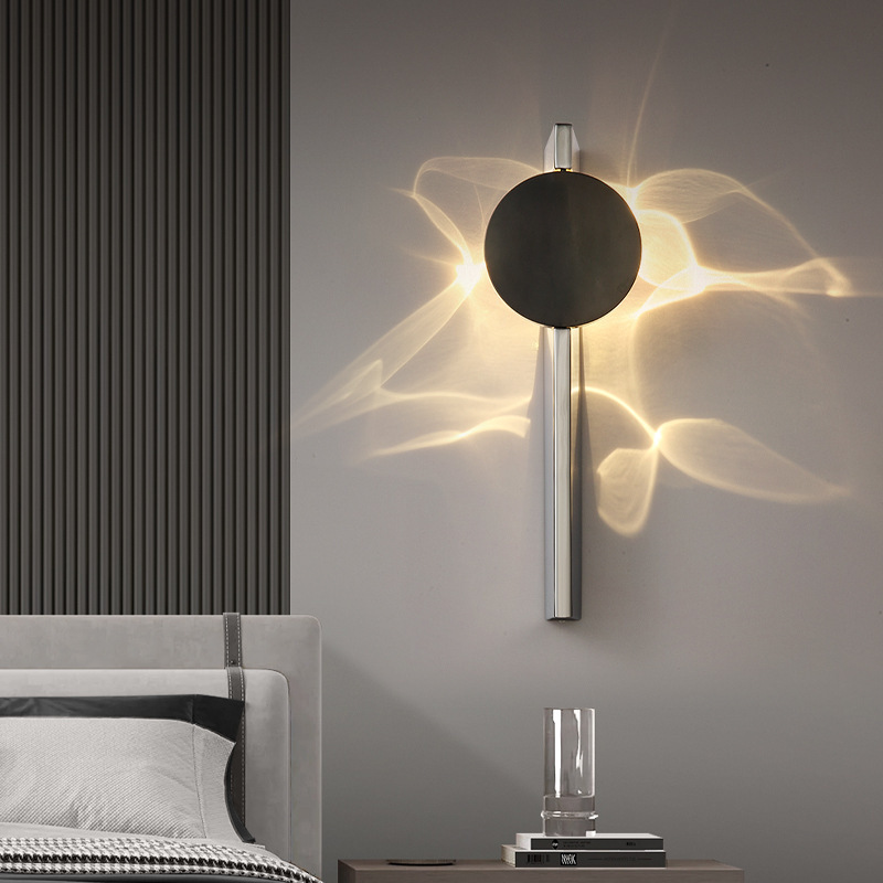 Light Luxury Living Room High-End Stainless Steel Atmosphere Wall Lamp Creative and Unique Bedroom Hallway Corridor Led Projection Lighting