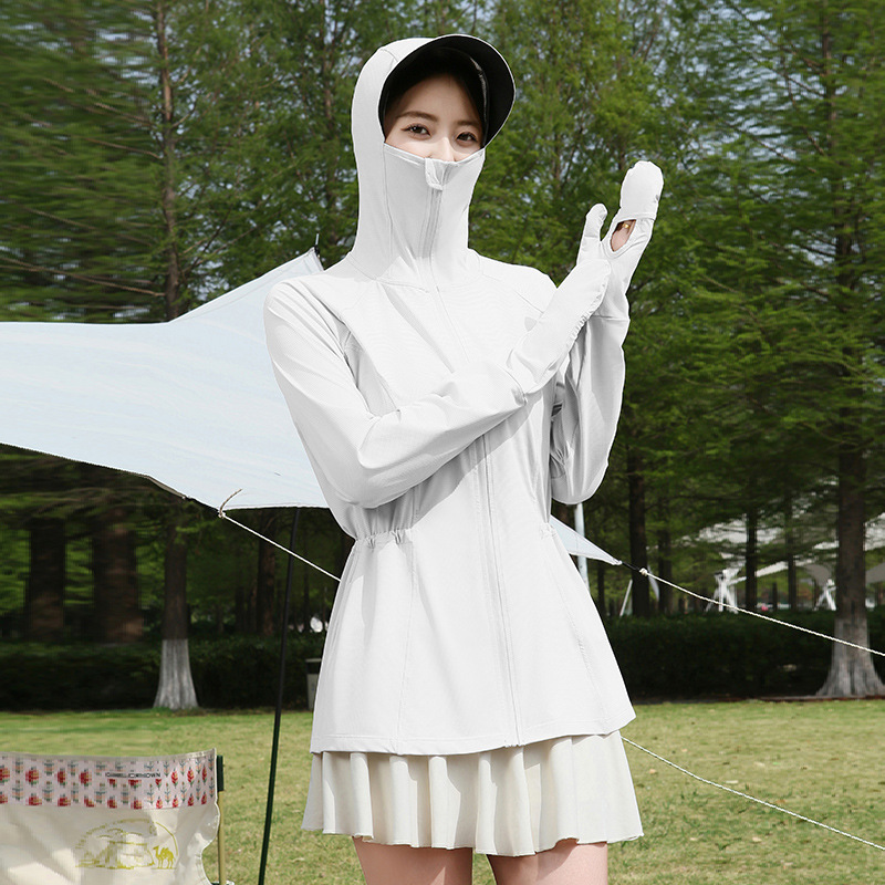 女性用ウエスト日焼け止め服、夏の紫外線防止屋外新しいアイスシルクオリジナル糸、軽くて通気性のある指先日焼け止め服|undefined