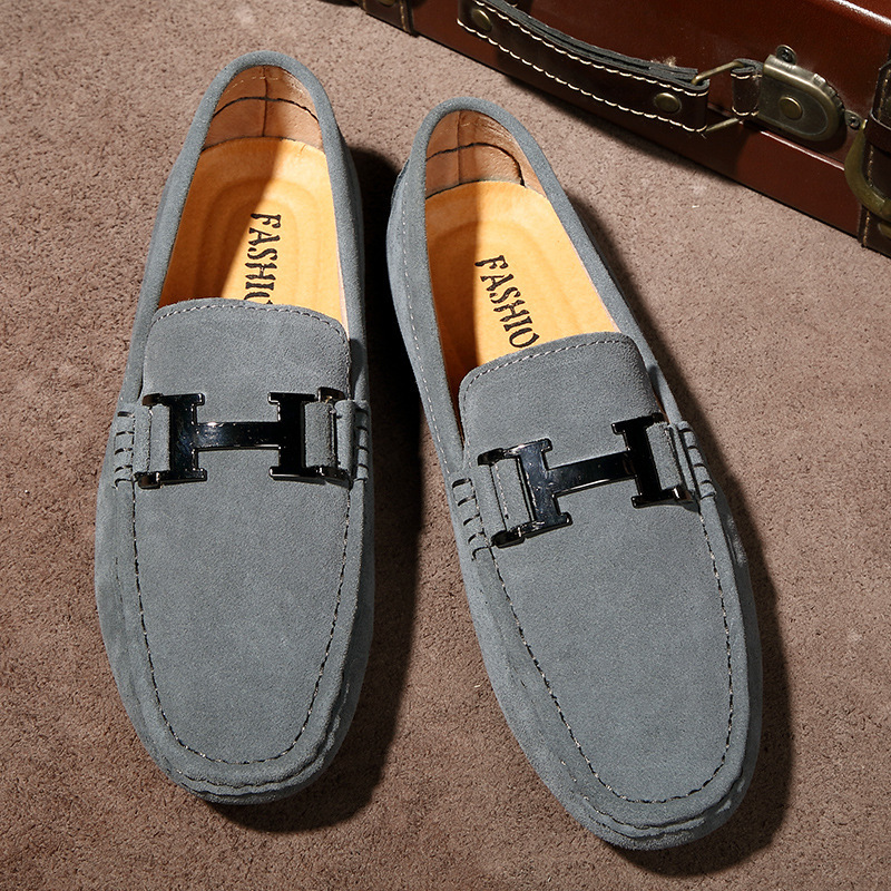 Transmisión en vivo transfronteriza Hot Bean zapatos de cuero genuino esmerizado zapatos casuales británicos para hombres jóvenes tendencia de zapatos de suela suave