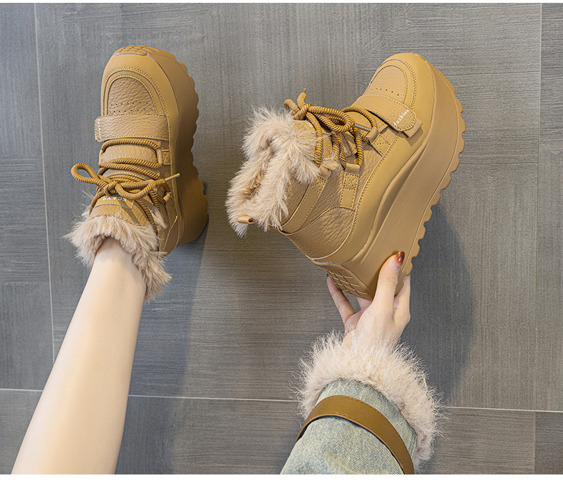 Giày sneaker nữ đế dày tăng chiều cao cổ cao lót lông mùa đông phong cách thể thao đa năng — 5012-1 lông nâu, 5012 lót trắng, 5012-1 lông trắng, 5012 lót nâu chi tiết 18