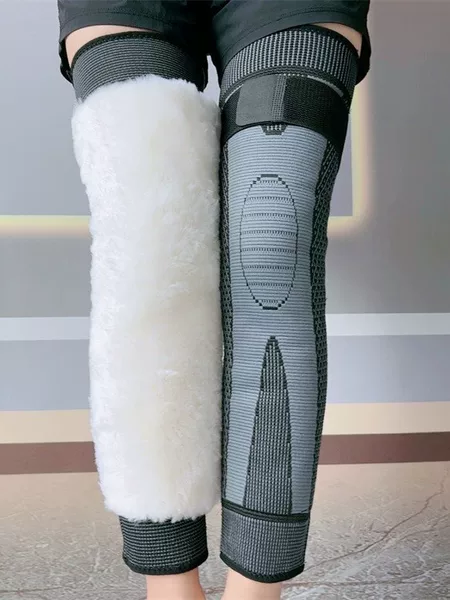 Directly from the manufacturer, extended length sports knee pads with straps, warm and lined with sheepskin, suitable for both men and women