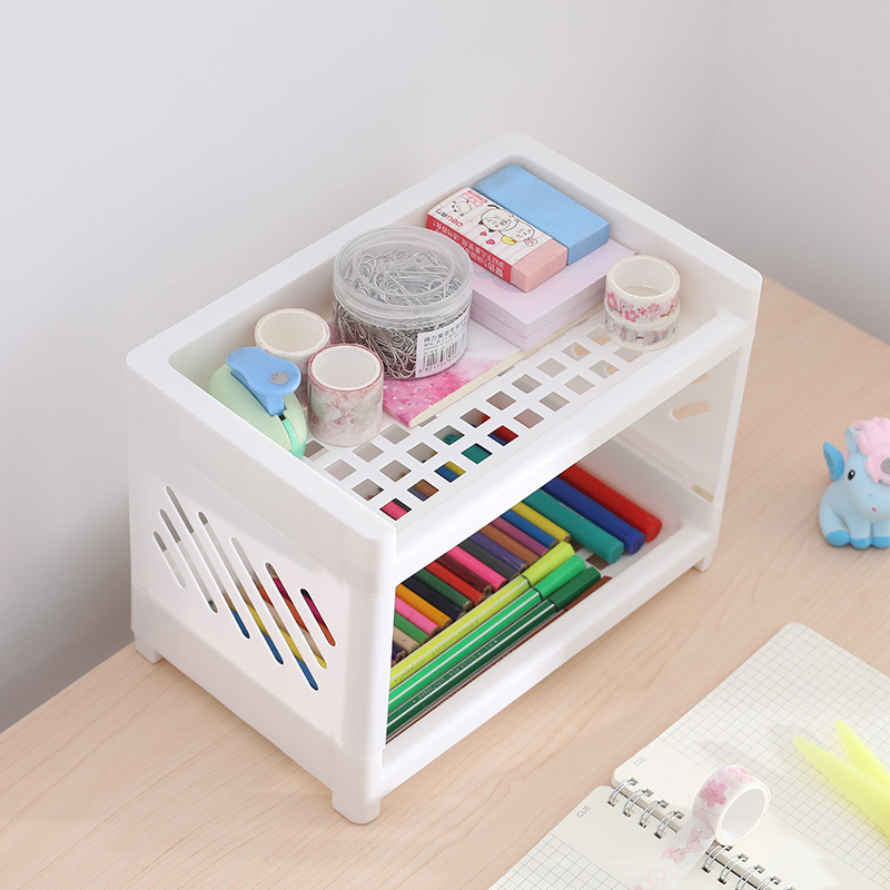 Estante de escritorio de plástico multicapa casero cocina estante de acabado hueco cosmético de doble capa estante de almacenamiento de baño