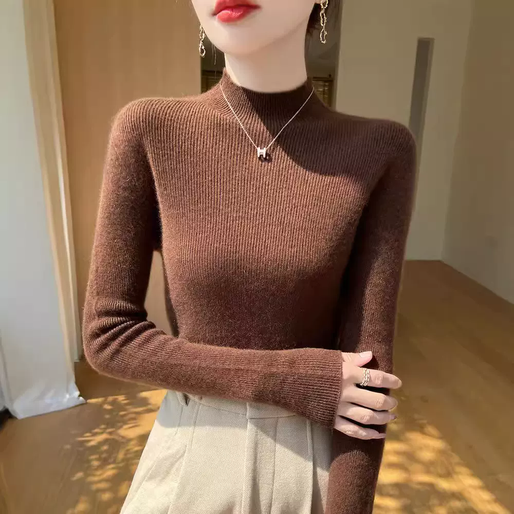 一线成衣半高领打底衫秋冬显瘦羊毛修身针织衫女百搭高领毛衣内搭