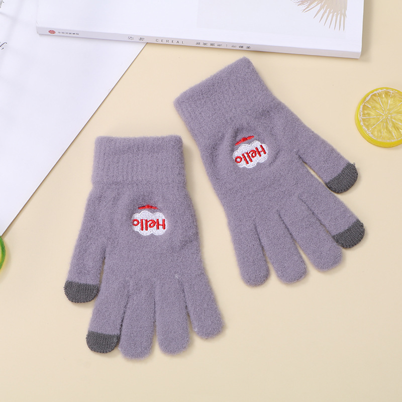 新しい刺繍入り手袋、かわいい漫画の笑顔、秋冬の防寒フルフィンガーサイクリング屋外暖かいタッチスクリーン手袋|undefined