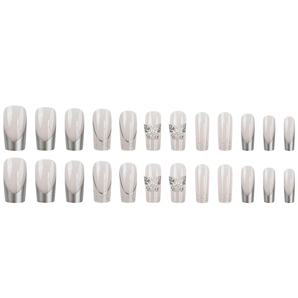 Parche de uñas transfronterizas de polvo de brillo gradiente, polvo desnudo mariposa plateada, elegante temperamento de manicure ligero, lujoso y refinado, usar un parche de uñas