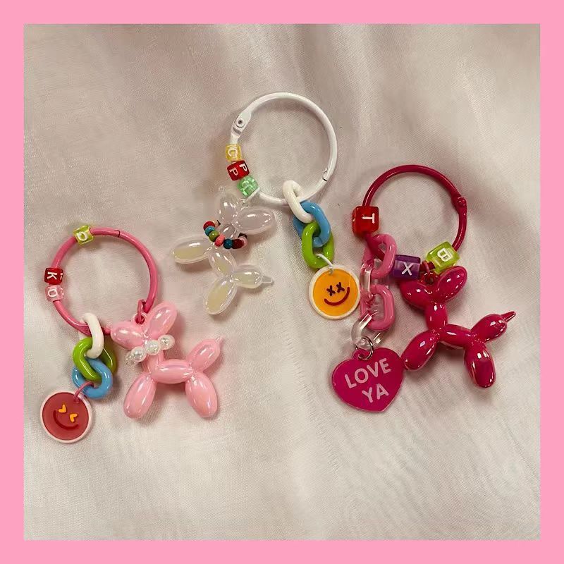 Xiaohongshu New Balloon Dog Car Keychain Pendant Heart-Shaped Accessory Bag Charm Cute Pet Gift for Girls