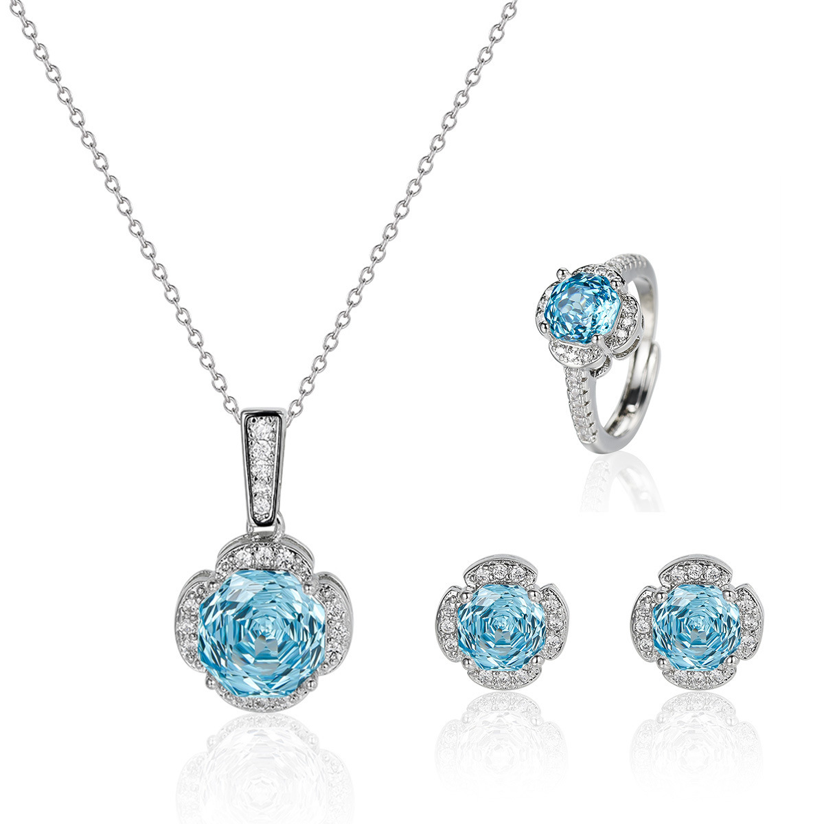 Amazon nuevo Seiko Rose Chepa Paracha collar de zircon pendientes anillo de tres piezas al por mayor