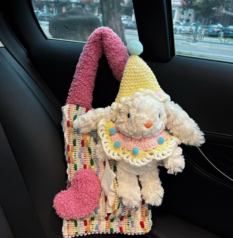 Cute Rabbit Heart-Shaped Car Tissue Box, Car Tissue Hanging Bag, In-Car Hanging Style High-End Tissue Box