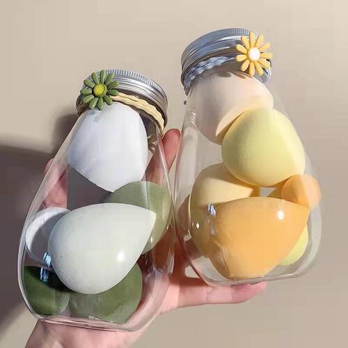 Portable travel size powder puff PET bottled beauty egg super soft bottle upgraded sponge powder puff milk tea canned color