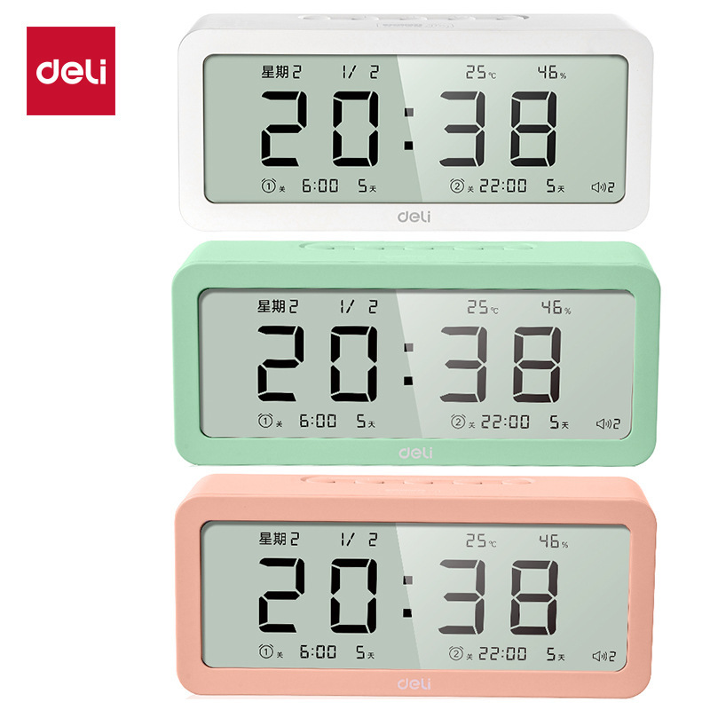Deli 8826 intelligent electronic alarm clock Digital three-color temperature and humidity meter creative student bed head bedroom office