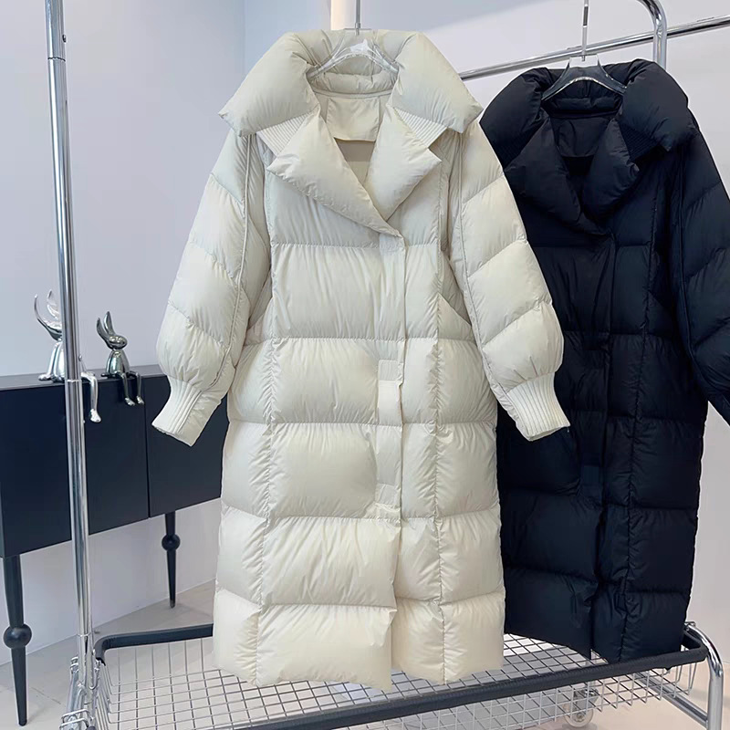欧货正品撤柜90%白鹅绒羽绒服女冬保暖长款过膝加厚外套特价清仓