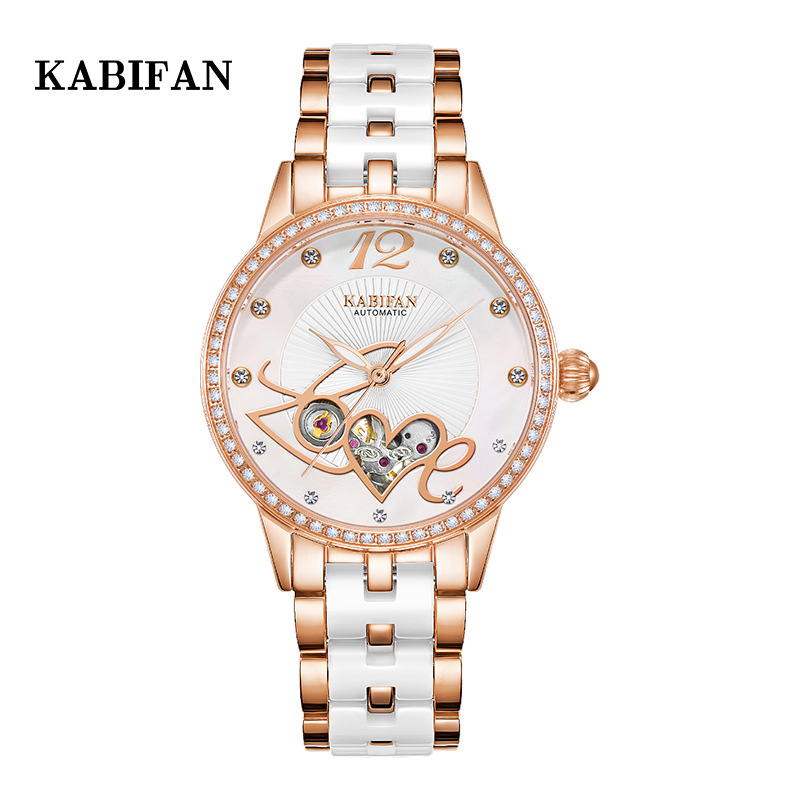 Kabifan Love Cut Out Women's Watch Fully Automatic Mechanical Watch Waterproof Watch Ceramic Steel Waterproof Watch