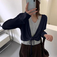 原伊韩国女装u粒-早秋挂脖假两件抽绳针织衫上衣