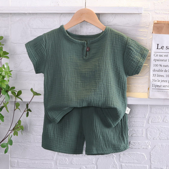 Children's short sleeve suit boys summer cotton and linen breathable short sleeve suit cross-border Southeast Asian children's clothing wholesale