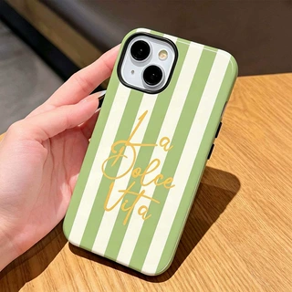 菲林二合一苹果17promax/16/15绿白条纹iPhone14/13/12保护壳简约