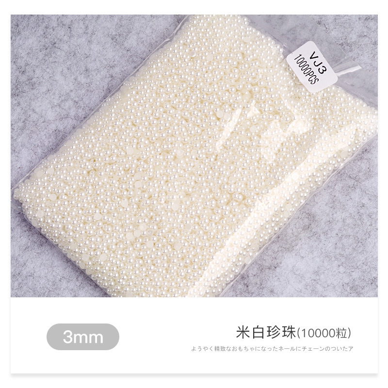 Venta al por mayor blanco beige tamaño semicírculo perla tridimensional paquete DIY hecho a mano uñas joyas de perlas planas