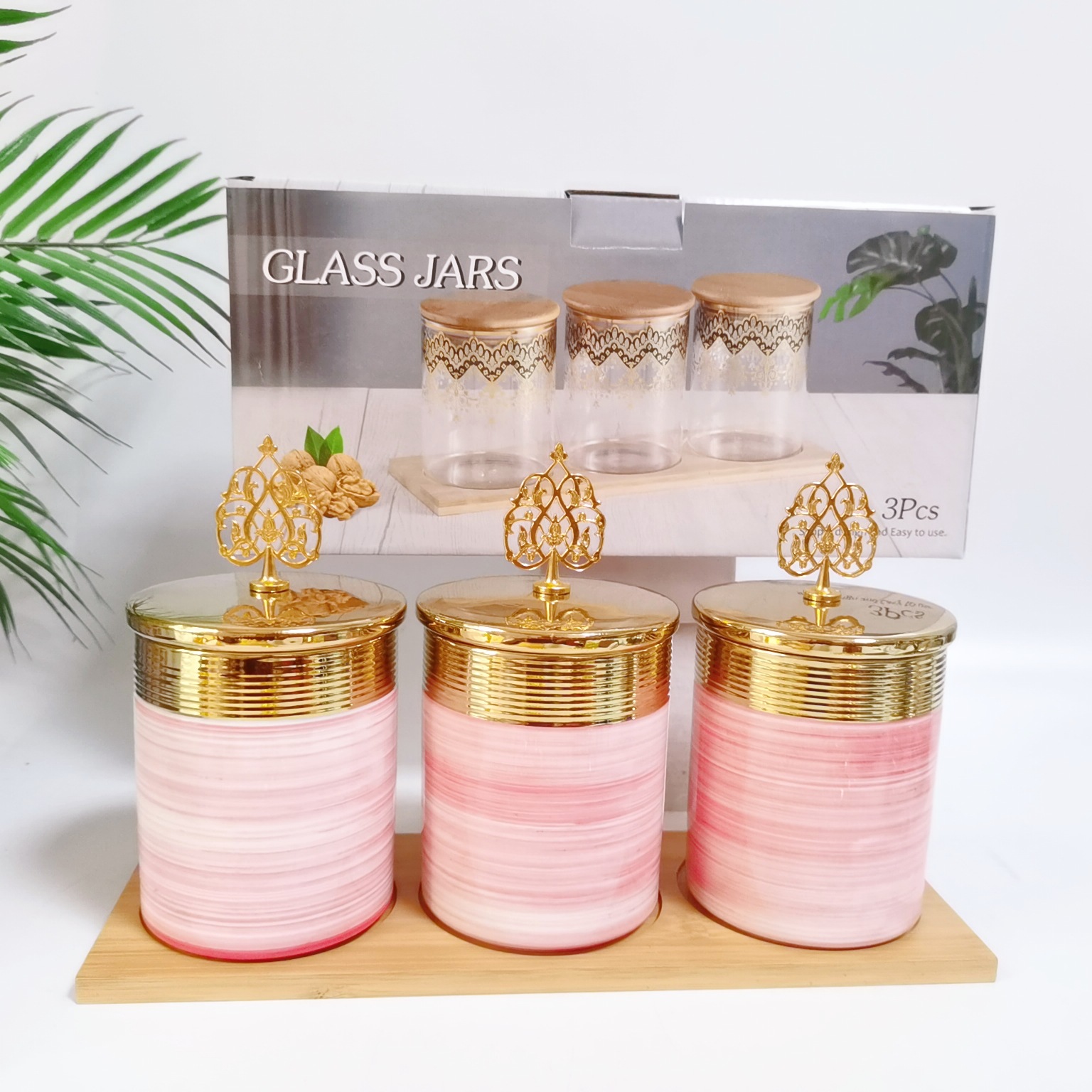 Nueva galvanoplastia cerámica sellada jarra de almacenamiento de cocina jarra de almacenamiento multi-grano con madera condimento tarro café tarro traje