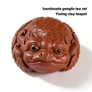 宜兴原矿紫砂茶道配件精品荷叶金蟾茶宠摆件纯手工可养大红袍茶具