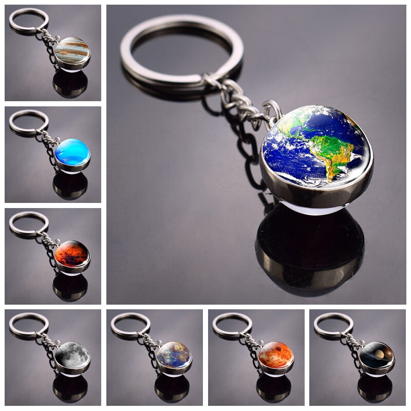 Nine Planets of the Solar System Glass Ball Keychain Earth Sun Moon Mercury Jupiter Keychain
