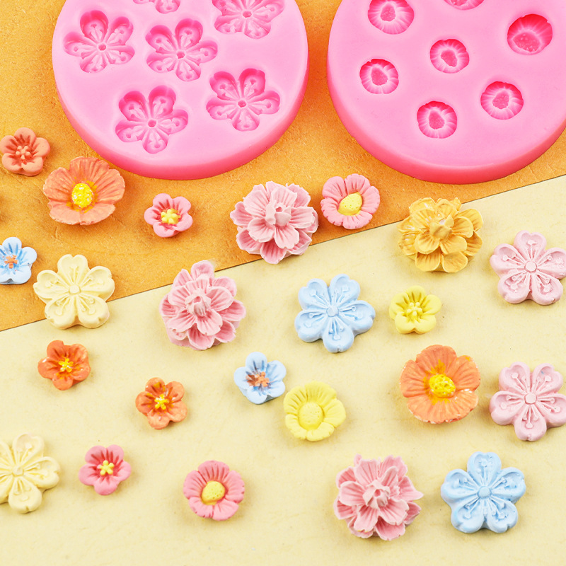 Flor de cerezo ciruela decoración fondant hornear pastel de chocolate molde de silicona epoxi yeso vela toque