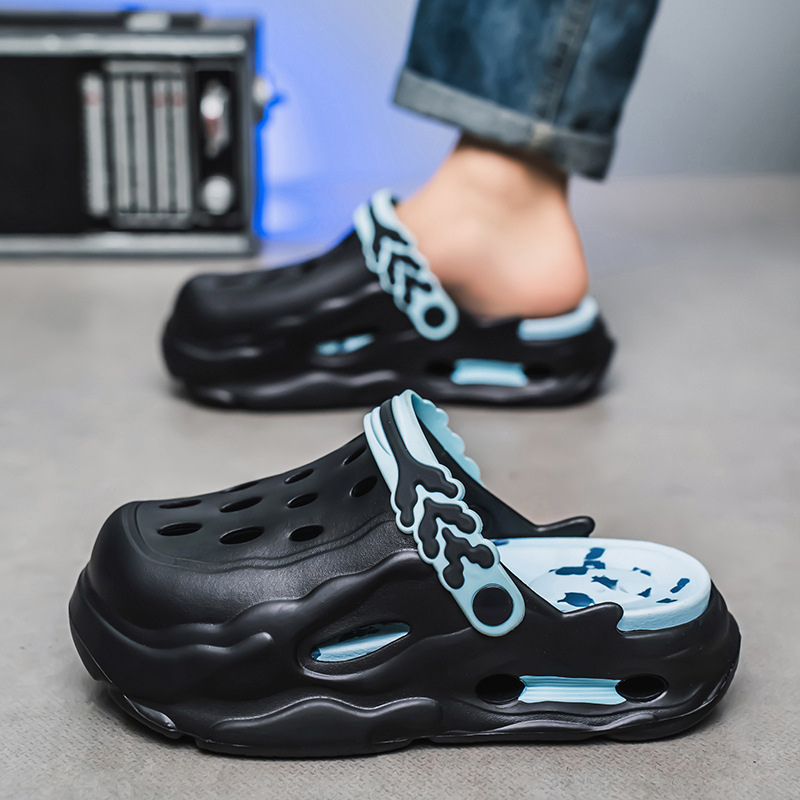 Zapatos con agujeros para hombres y mujeres, suela gruesa antideslizante, zapatillas de dos desgaste Baotou, sandalias calientes de celebridades de Internet Douyin de verano para hombres