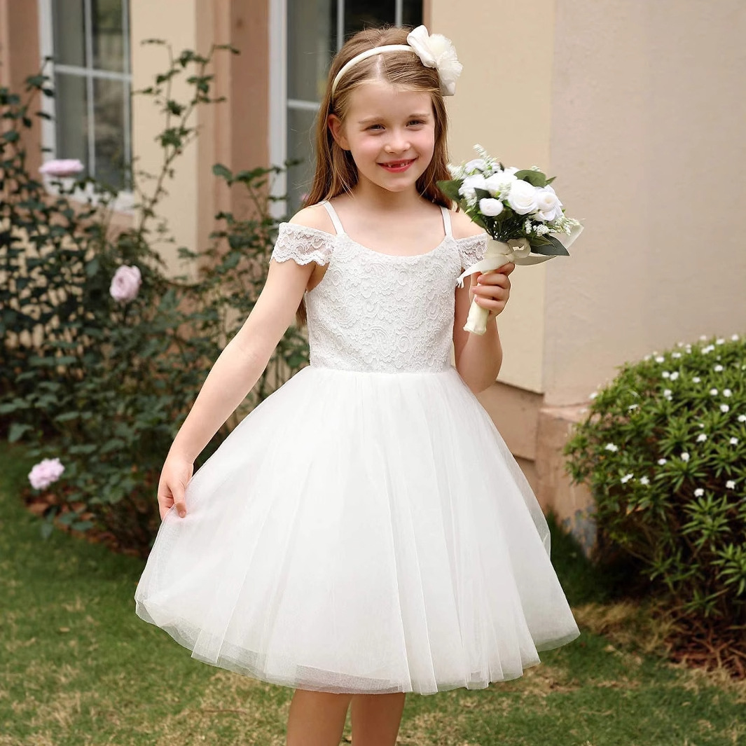 Nuevo vestido de novia para niños transfronterizos europeos y americanos, actuación de piano de encaje para niñas, anfitrión de cumpleaños, vestido de princesa esponjoso