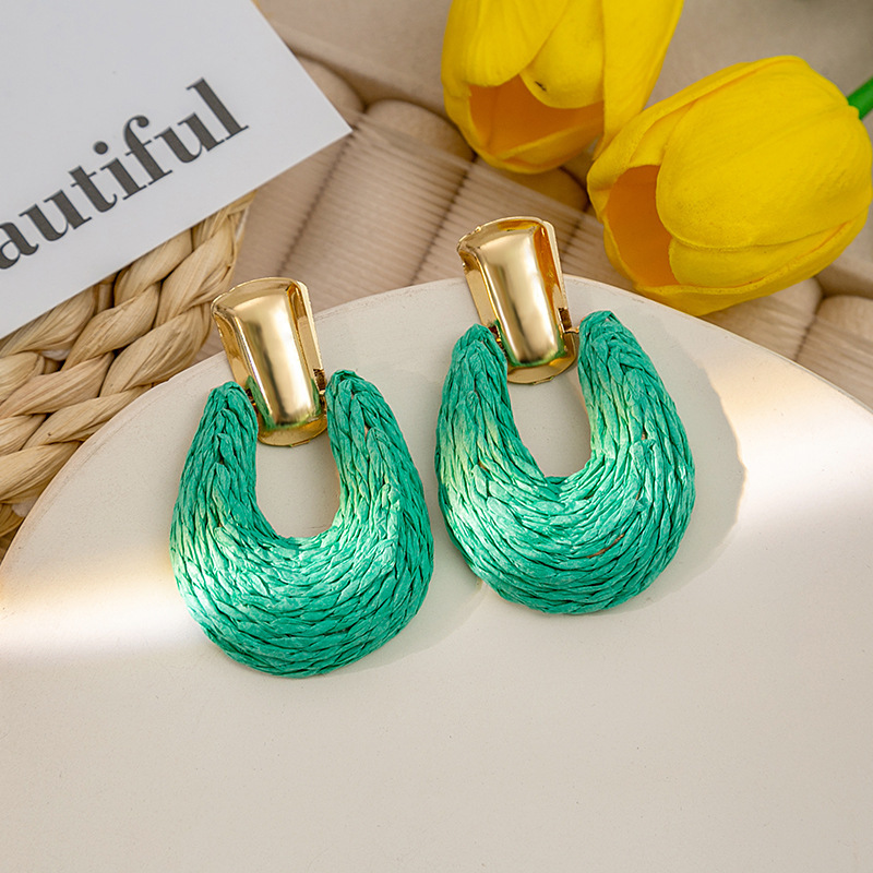 15g Weight Alloy Ear Needle Material Drop Earrings Classification 1 Pair Quantity Holiday, Daily Occasion raffia Material Geometric Pattern Women's Gender Retro Style 1 Pair Retro Geometric Raffia Drop Earrings 3