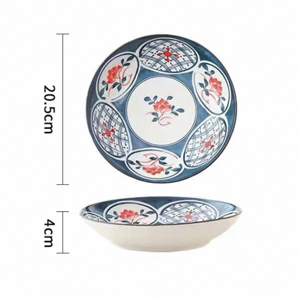 Vintage japonés de 8 pulgadas de profundidad esmaltado plato de color de alta cara plato de filete plato de ensalada